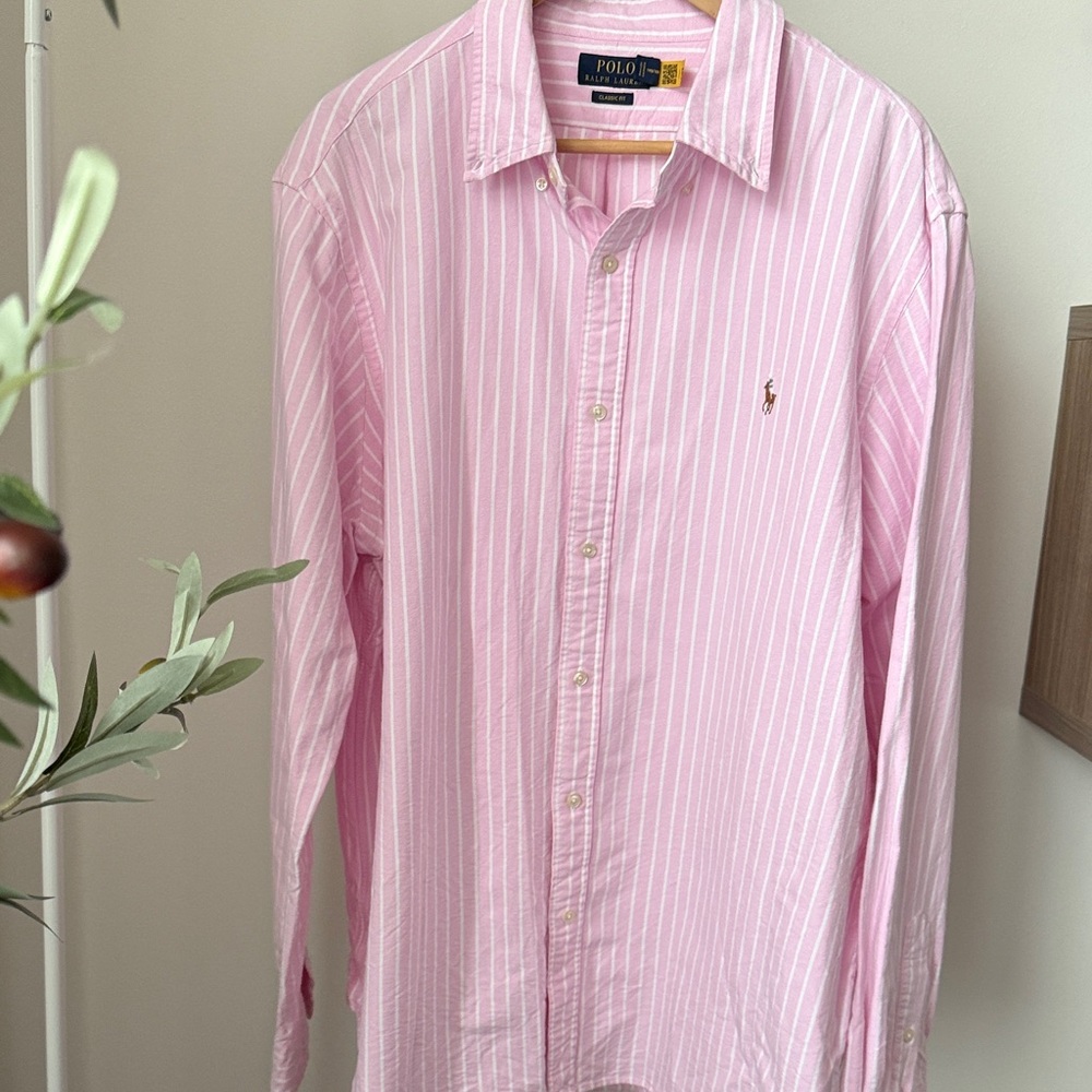 Polo by Ralph Lauren Pink and White Striped Button-Down Shirt - Picture 2 of 16